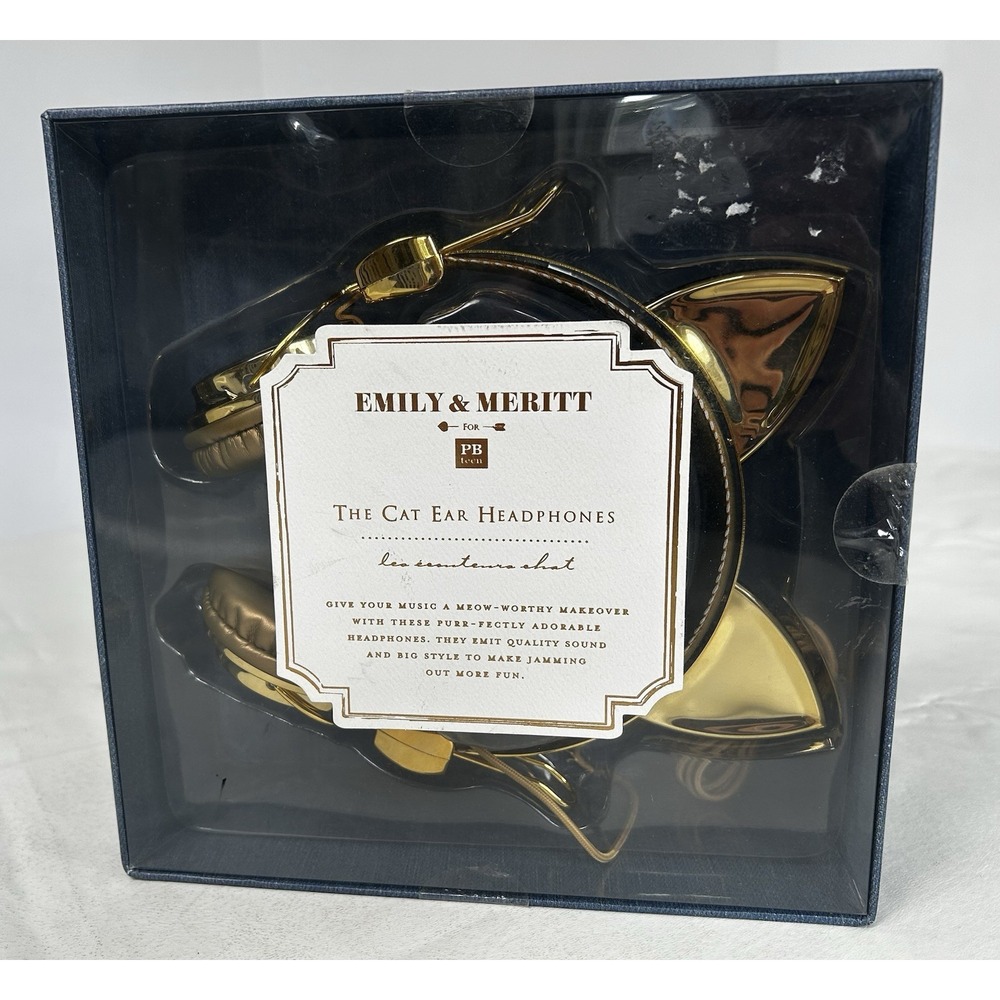 NIB Emily & Merritt For Pottery Barn The Cat Ear Gold Headphones